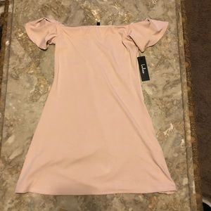 baby pink off the shoulder dress